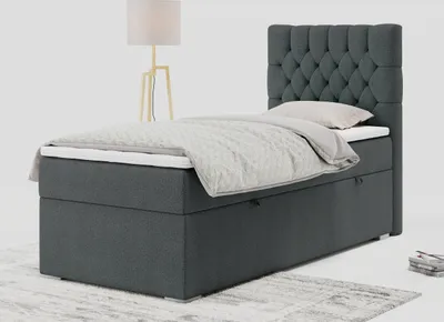 Produktbild von Einzelbett - Boxspringbett 90x200 mit Bettkasten und Matratzentopper - PERA 90 - rechts - Dunkelgrau - H3