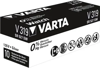 Produktbild von Varta V319, Siler-Oxid (S), 1.55 V, 16 mAh, 5.8 mm, 5.8 mm, 2.66 mm