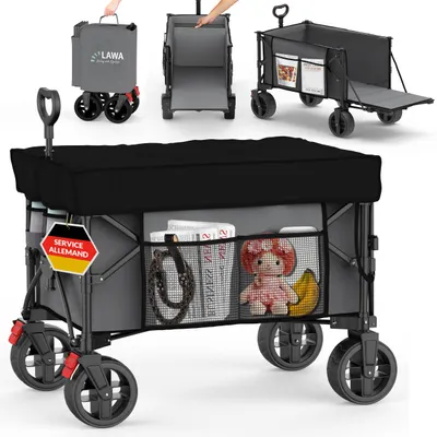Image de chariot de transport pliable toit 100kg frein poche latérale hayon porte-bouteilles petit 130l léger gris petite taille de rangement poignée télescopique