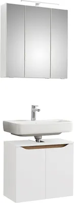 Produktbild von Badezimmer Waschplatz Set in Weiß Glanz mit Weiß Hochglanz QUEIMADOS-66, B/H/T ca. 65/200/33 cm