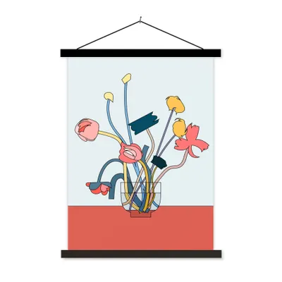 Produktbild von MuchoWow® Textilposter Blumen - Retro - Pastell 60x80 cm mit schwarzem Rahmen - Plakathalter