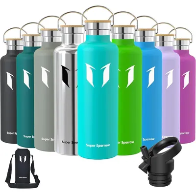 Produktbild von Trinkflasche Edelstahl 350ml-1L Auslaufsicher BPA-Frei mit 2 Deckeln Minze