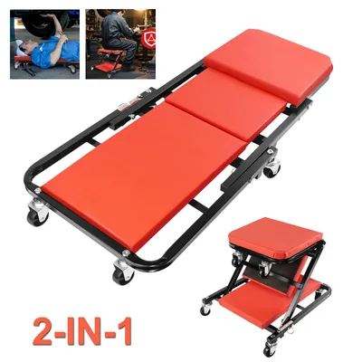 Image de Banc de travail 2 en 1 – Tabouret de mécanicien mobile et chariot d'assemblage – Pliable – Capacité de charge jusqu'à 150 kg – Idéal pour les garages et les réparations automobiles