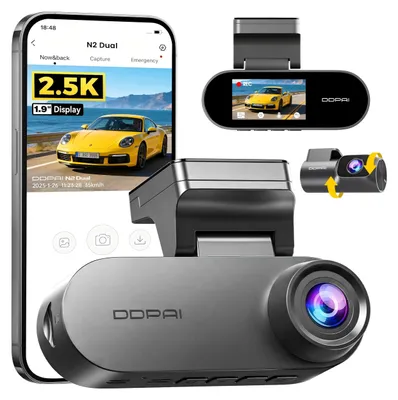 Image de Caméra de bord avant et arrière - 2,5K et 1080p - Écran 1,9 pouce - Vision nocturne - ADAS - WiFi - Mode parking 24 h - Jusqu'à 256 Go