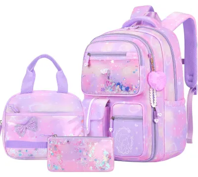 Productafbeelding van Schoolrugzak voor Meisjes, 3-delig, lila, 15.6 inch laptopvak, voor school