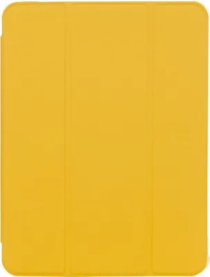 A yellow iPad case is shown flat against a white background.