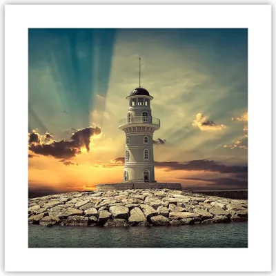 Produktbild von Poster - Poster ohne Rahmen - Leuchtturm Wasser Meer Steine - 40x40 cm - Wand Bild - Wanddeko - Wandbilder - Kunstposter - Wandposter - Bilder - Kunstdruck - Wandbild - P2XAC40x40-2895