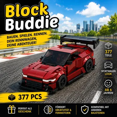 Produktbild von BlockBuddie™ 240sx Silvia inspiriertes Klemmbaustein Auto mit 377 Teilen – Sportwagen Modellbausatz