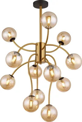 Immagine prodotto di Plafoniera LED, globi in vetro ambrato, 12 fiamme, H 93 cm
