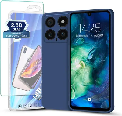 Produktbild von Hülle für Xiaomi 14 mit 9H Displayglas Displayschutz Plus Case Cover Bumper Silikon Softgrip Schutzhülle Farbe: Blau