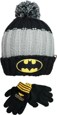 Produktbild von DC Comics Batman Kinder Wintermütze Bommelmütze Handschuhe – Grau / 52