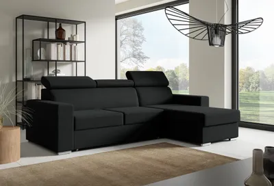 Produktbild von Ecksofa in L-Form NELA, L-förmige Eckcouch mit Schlaffunktion, ausziehbares Sofa, 1 Bettzeugbehälter, verstellbare Kopfstützen, (Kronos 07)