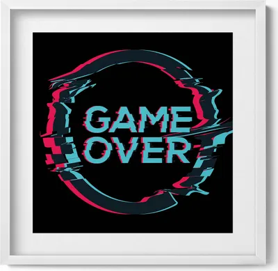 Produktbild von Beschriftung „Game over“ für einen Gamer– Wandbild mit Rahmen – Gerahmtes Bild  – Wanddekoration – 50x50 cm –  Weiß Rahmen
