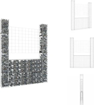 Image de vidaXL Panier de gabion en forme de U avec 2 colonnes en fer 140x20x200 cm - panneaux de clôture