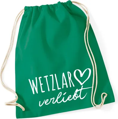 Produktbild von Huuraa Turnbeutel Wetzlar verliebt 12 Liter Kelly Green Baumwolle Rucksack Geschenkidee