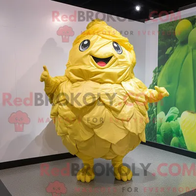 Produktbild von Maskottchencharakter REDBROKOLY eines Goldkohls mit Minirock und Handschuhen