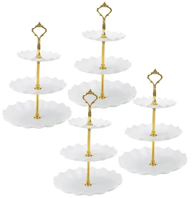 4er Set 3-stöckige Kuchenständer, weiß, Kunststoff, Ø 24,5/19,5/14,5 cm