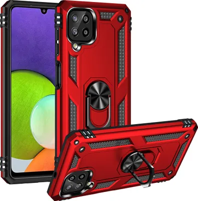 Obrázek produktu pro Pouzdro pro Samsung Galaxy A22 4G dvouvrstvé robustní, vojenská ochrana pouzdro s držákem prstenu a stojánkem červené