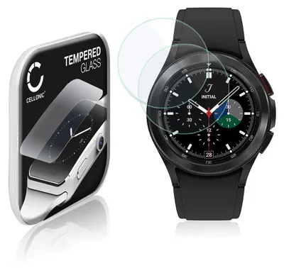 Produktbild von 2x CELLONIC 9H Display Schutzglas für Samsung Galaxy Watch 4 Classic - 42mm (SM-R880) Smartwatch, 2.5D Full Glue Screen Protector Glass, Fitness Tracker Displayschutz Glas Transparent Schutzfolie