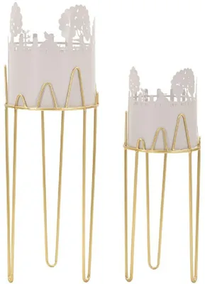 Produktbild von Mauro Ferretti Blumentopf-Ständer Tree 2-tlg Grau Gold Ø27x79 Ø22.8x62 cm