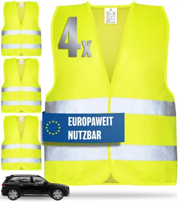 Produktbild von HELDENWERK® Warnwesten Auto 4er Set Europaweit gültig nach EN ISO 20471
