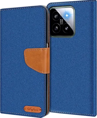 Produktbild von Conie Jeans Style Klapp Tasche für Xiaomi 14 Kartenfach Hülle Rundumschutz in Blau