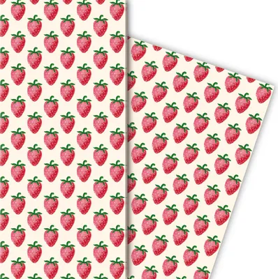 Produktbild von Leckeres Sommer Geschenkpapier mit Erdbeeren auf gelb - G5165, 32 x 48cm