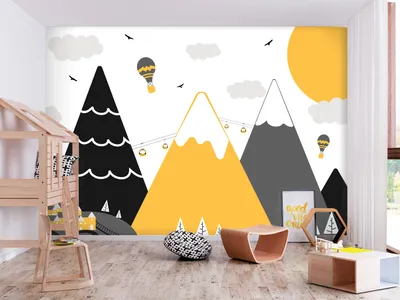 Produktbild von Vlies Fototapete Kinderzimmer 400x280 cm Tapeten Wandtapete XXL Gebirge Luftballon Landschaft für Kinder g-A-0333-a-a