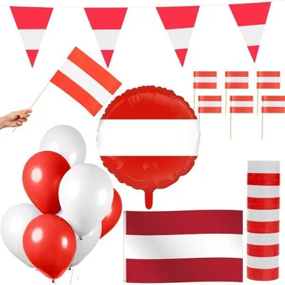 Produktbild von Österreich Party Deko Set 74 tlg. Partyset Partydeko rot weiß