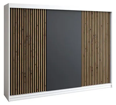 Produktbild von Schwebetürenschrank IOSA 200 cm, Kleiderschrank mit 3D-Lamellen – Premium mit 4 Schubladen