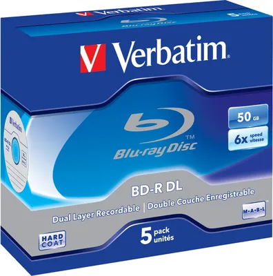 Zdjęcie produktu dla Verbatim 43748 1x5 Verbatim BD-R Blu-Ray 50GB 6x Speed, white blue Jewel Case
