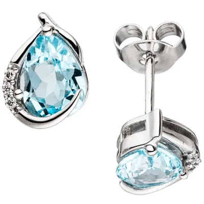 Produktbild von Ohrstecker mit Blautopas & 6 Diamanten Brillanten 585 Gold Weißgold Damen