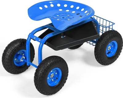 Produktbild von GOPLUS Rollsitz Garten, 360° drehbarer Gartensitz mit Rollen & Stauraum, höhenverstellbar, bis 130 kg, Gartenwagen Arbeitssitz für Gartenarbeit (Blau)