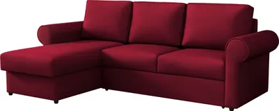 A red sectional sofa with a chaise lounge is shown against a white background.