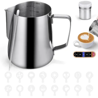 Melkkanne 600 ml Edelstahl mit Latte-Art-Zubehör