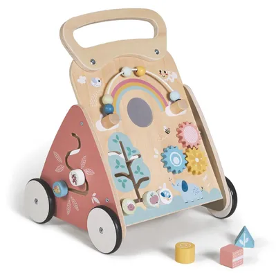 Immagine prodotto di Omgoods - Passeggino in legno Montessori per bambini - Carrello a spinta con giocattoli per i primi passi