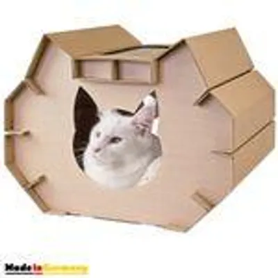 Produktbild von XXL Katzenhaus Katzenhöhle Katzennest Kratzmatte Haus aus Pappe Kartonhaus Spielhaus für Katzen mit Kratzpappe Petigi Kratzbrett Katzenmöbel Kratzmöbel Katzenpapphaus