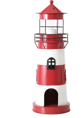 Produktbild von Laterne LEUCHTTURM rot weiß aus Metall Windlicht maritim Strandhaus Deko - KLEIN