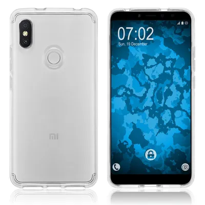 A clear silicone phone case shown from the front and back, with the phone screen displaying the time and date.
