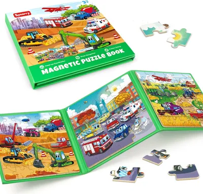 Imagen del producto de Rompecabezas magnéticos para vehículos, con 36 piezas, para niños de 3 a 8 años, juguete educativo para llevar