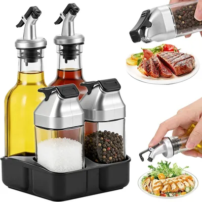 Obrázok produktu pre Súprava mlynčekov na soľ a korenie 5-dielna, 90 ml a 175 ml, sklo, pre kuchyňu