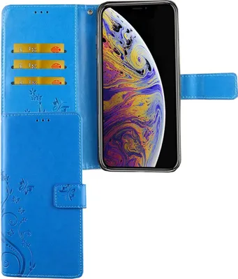 Produktbild von Apple iPhone XS Max Handy Hülle Schutz-Tasche Cover Flip-Case Kartenfach Blau