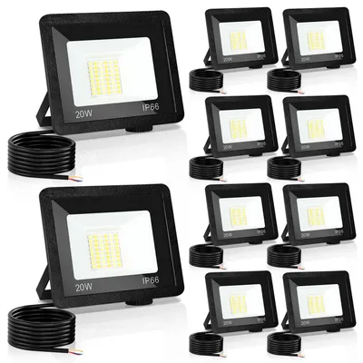 Zdjęcie produktu dla Reflektory LED zewnętrzne ISOISL, 20W, IP66, z 3 temperaturami barwowymi: 3000K/4000K/6500K, zestaw 10 sztuk