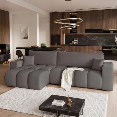 Produktbild von Universelles Ecksofa Liverno XL mit Schlaffunktion Centaur 15 Dunkelgrau Boucle Bettkasten