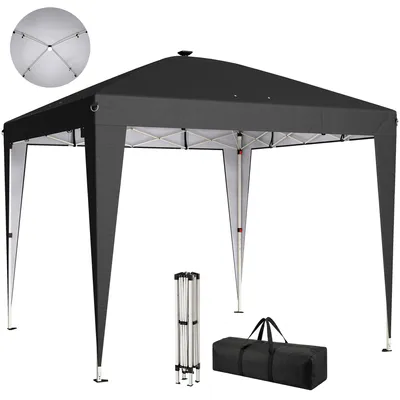Produktbild von Faltbarer Pavillon (3 x 3 m) mit verstellbarer H?he, Mittelbeleuchtung und Fernbedienung, aus Metall und Polyester, schwarz