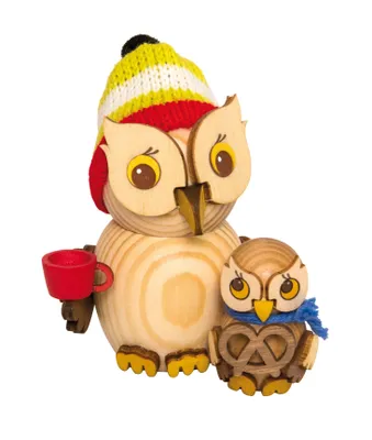 Produktbild von Drechslerei Kuhnert - Mini-Eulen aus Holz - Weihnachtsmarktbesuch - ca. 7 cm groß - als Dekoration oder Geschenk geeignet