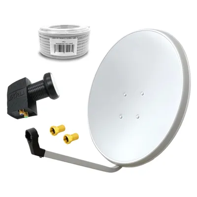Produktbild von ARLI 60 cm SAT Anlage Weiß mit Twin LNB 10 m Koaxialkabel und 2x F-Stecker vergoldet - 2 Teilnehmer