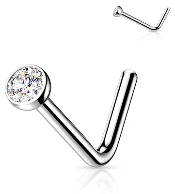 Produktbild von Nasenstecker Titan: Nasenpiercing Kristall Stecker gebogen Clear