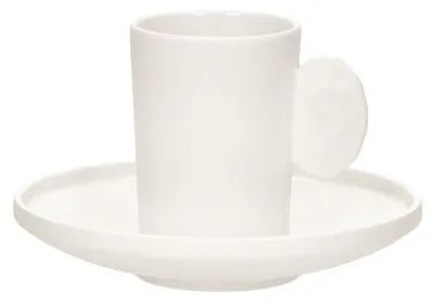 Produktbild von Pomax Leggero Tasse mit Untertasse aus Magnesiumporzellan, Weiß, Ø 5,5/12,8 x H 7,5/2,5 cm