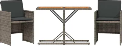 Obrázek produktu pro vidaXL 3dílný bistro set s polštáři šedý polyratan